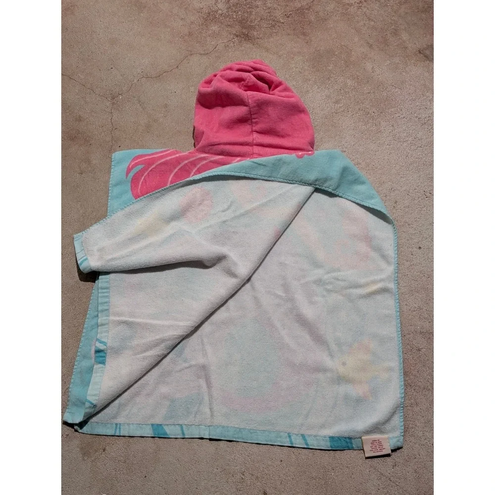 Kids Mermaid Hooded Poncho Bath Beach Towel Blue Pink Cotton Wrap 24